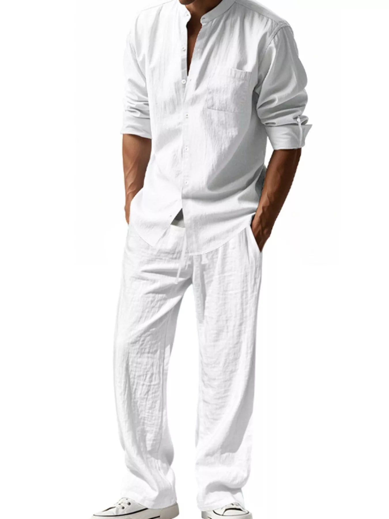 Men's Full Size Casual Button Up Shirt and Pants Plus Size - URBANPICK FASHION
