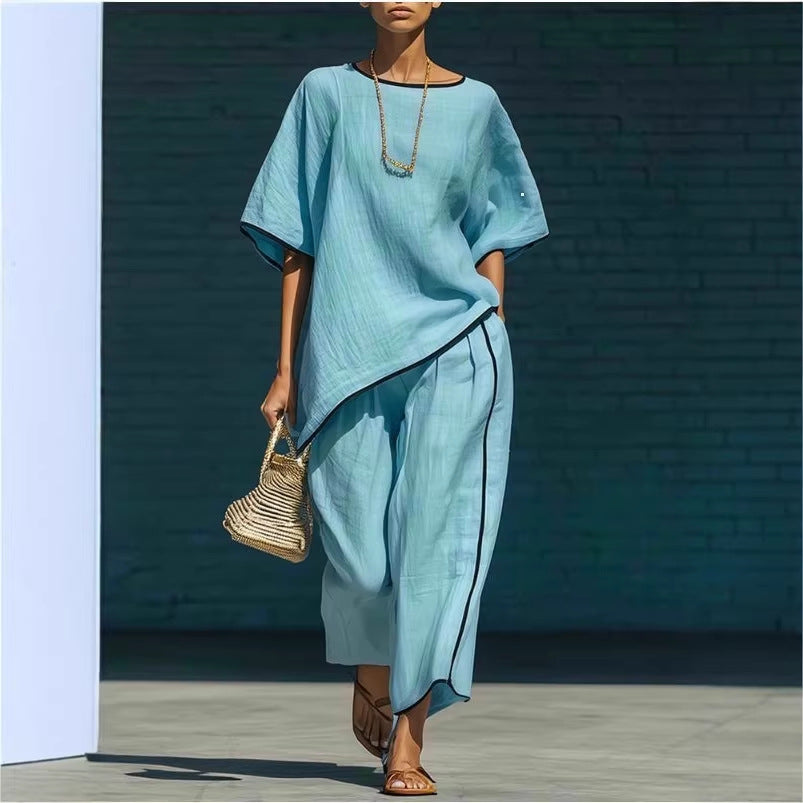 Women's Casual Resort Loose Short-Sleeve Top & Pants Set - URBANPICK FASHION