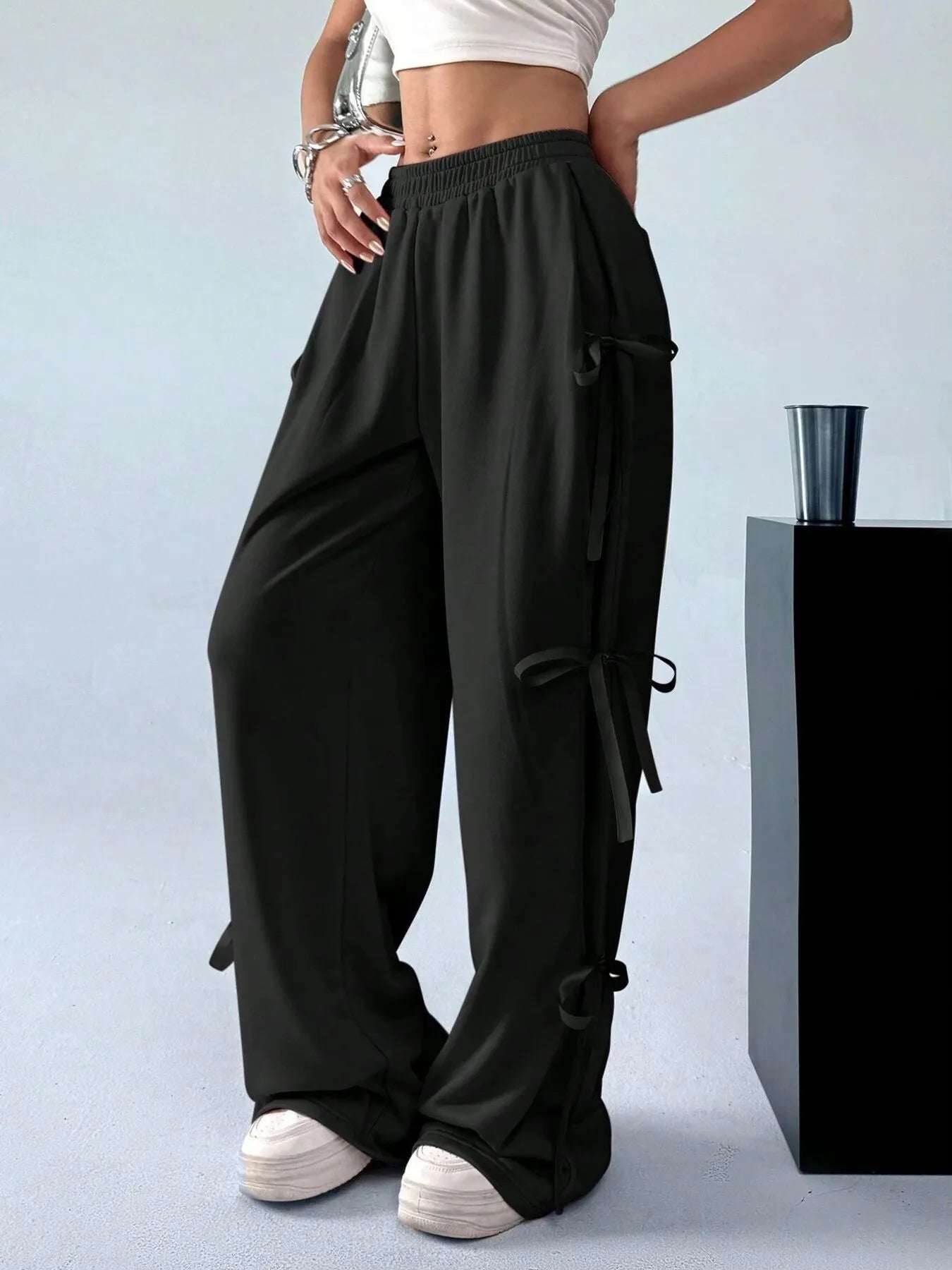 Cargo Wide Leg Pants with Side Tie Details - URBANPICK FASHION