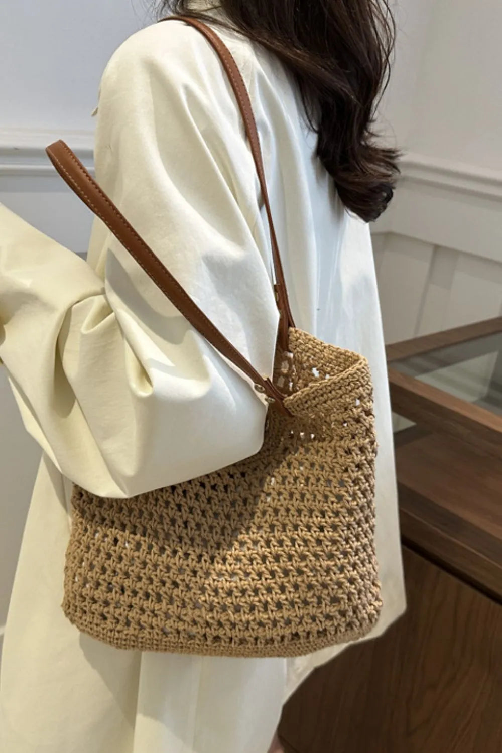 Openwork Woven Tote Bag - URBANPICK FASHION