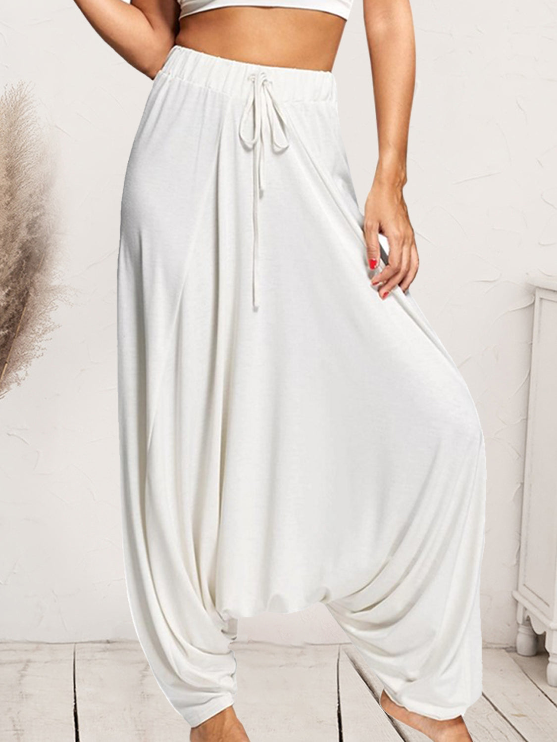 Tied Mid Waist Long Harem Pants - URBANPICK FASHION