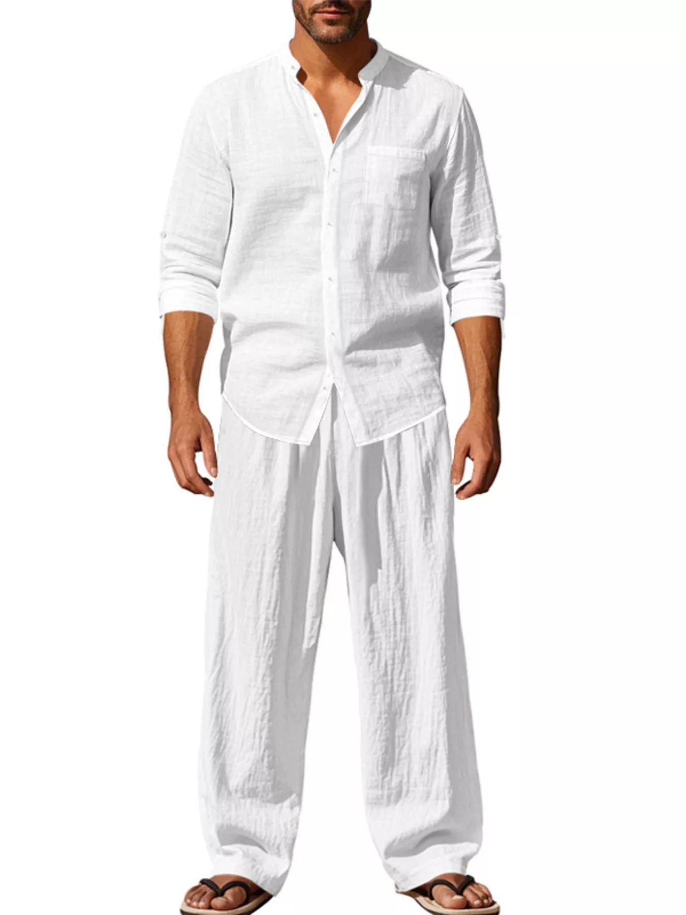 Men's Full Size Casual Button Up Shirt and Pants Plus Size - URBANPICK FASHION