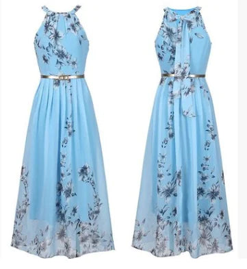 Sleeveless Floral Maxi Dress with Halter Neck Boho Style - URBANPICK FASHION