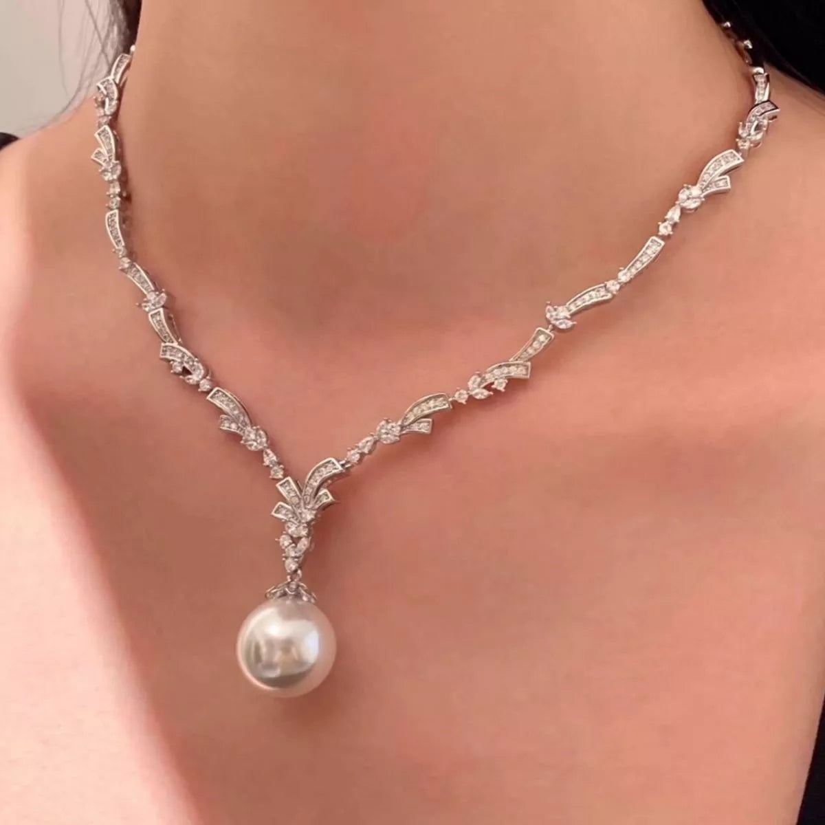 Zircon Pearl Pendant Necklace - URBANPICK FASHION