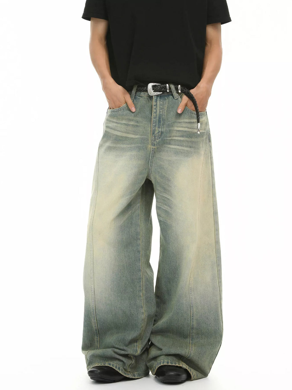 Men's Vintage Wash Wide Leg Jeans - URBANPICK FASHION