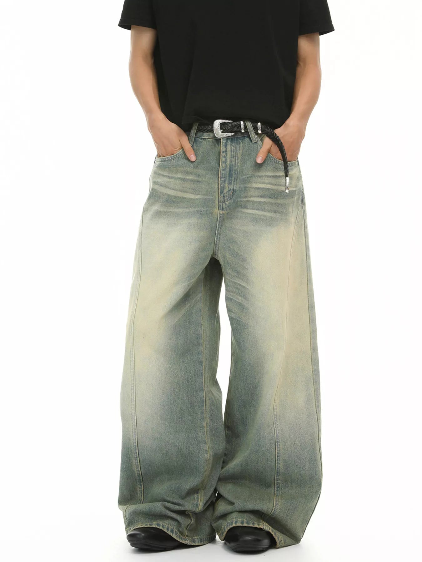 Men's Vintage Wash Wide Leg Jeans - URBANPICK FASHION