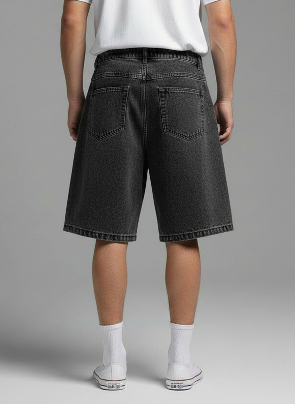 BAGGY FIT DENIM SHORTS: Black / 30