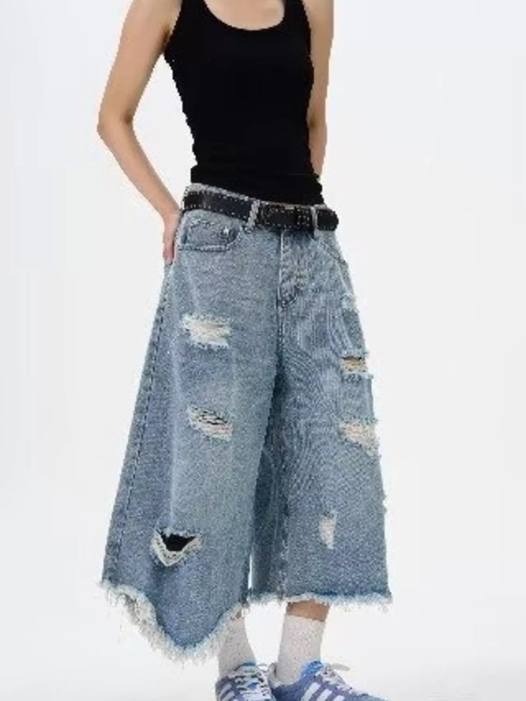 Men's Full Size Distressed Raw Hem Wide Leg Jeans Plus Size - URBANPICK FASHION