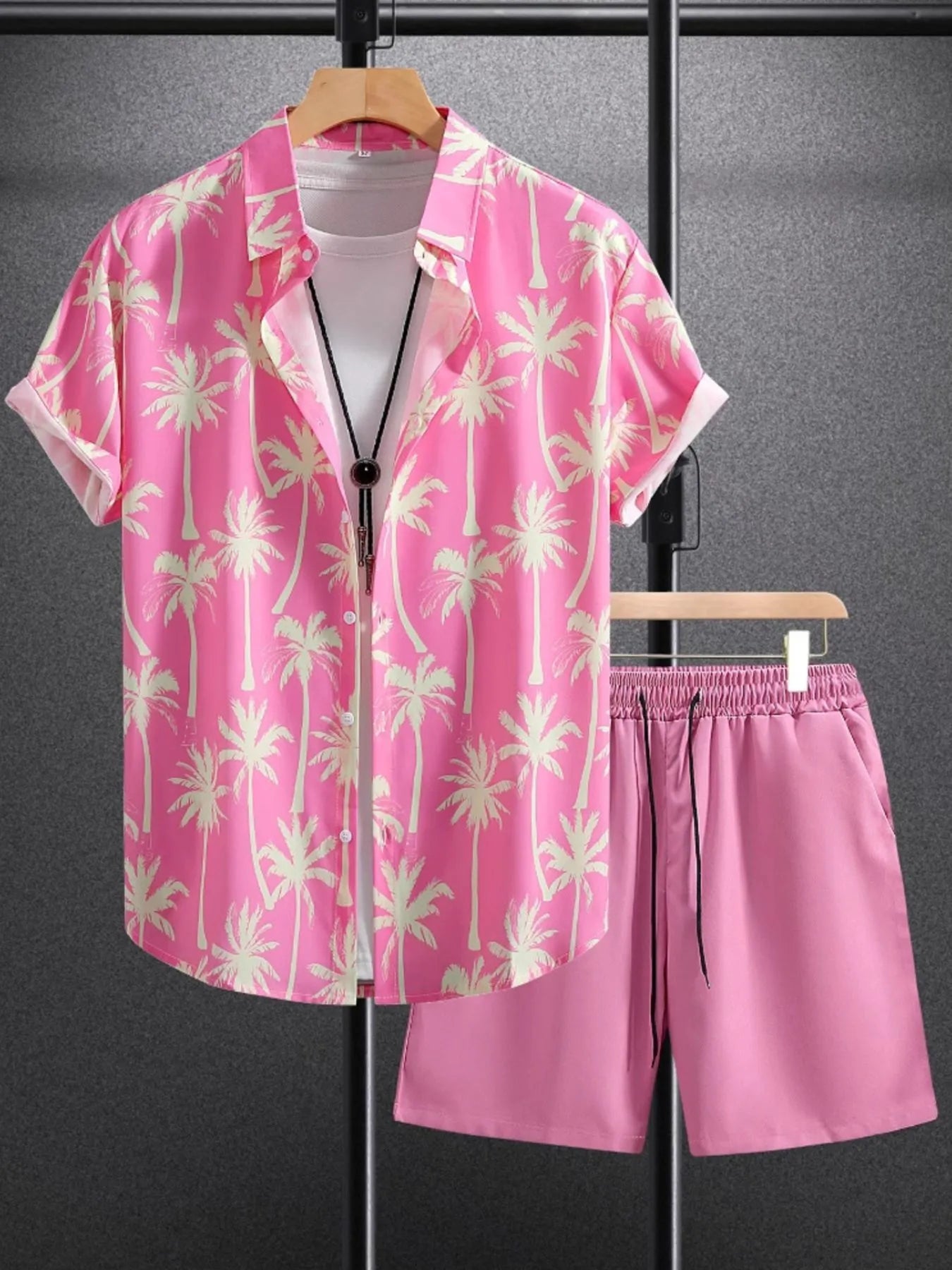 Men's Palm Tree Print Top and Shorts Summer Set - URBANPICK FASHION