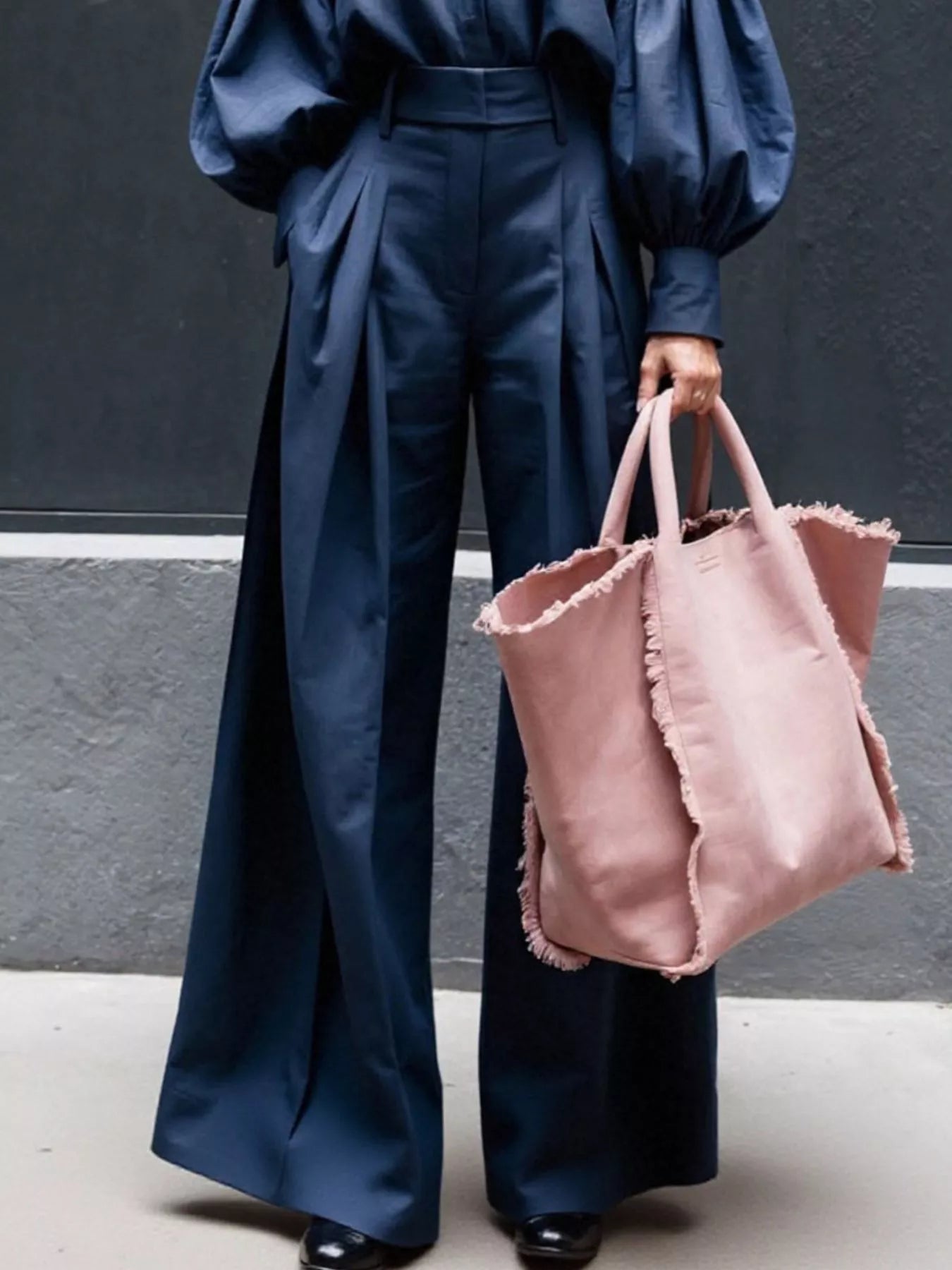 Lantern Sleeve Shirt and Wide Leg Pants Set - URBANPICK FASHION