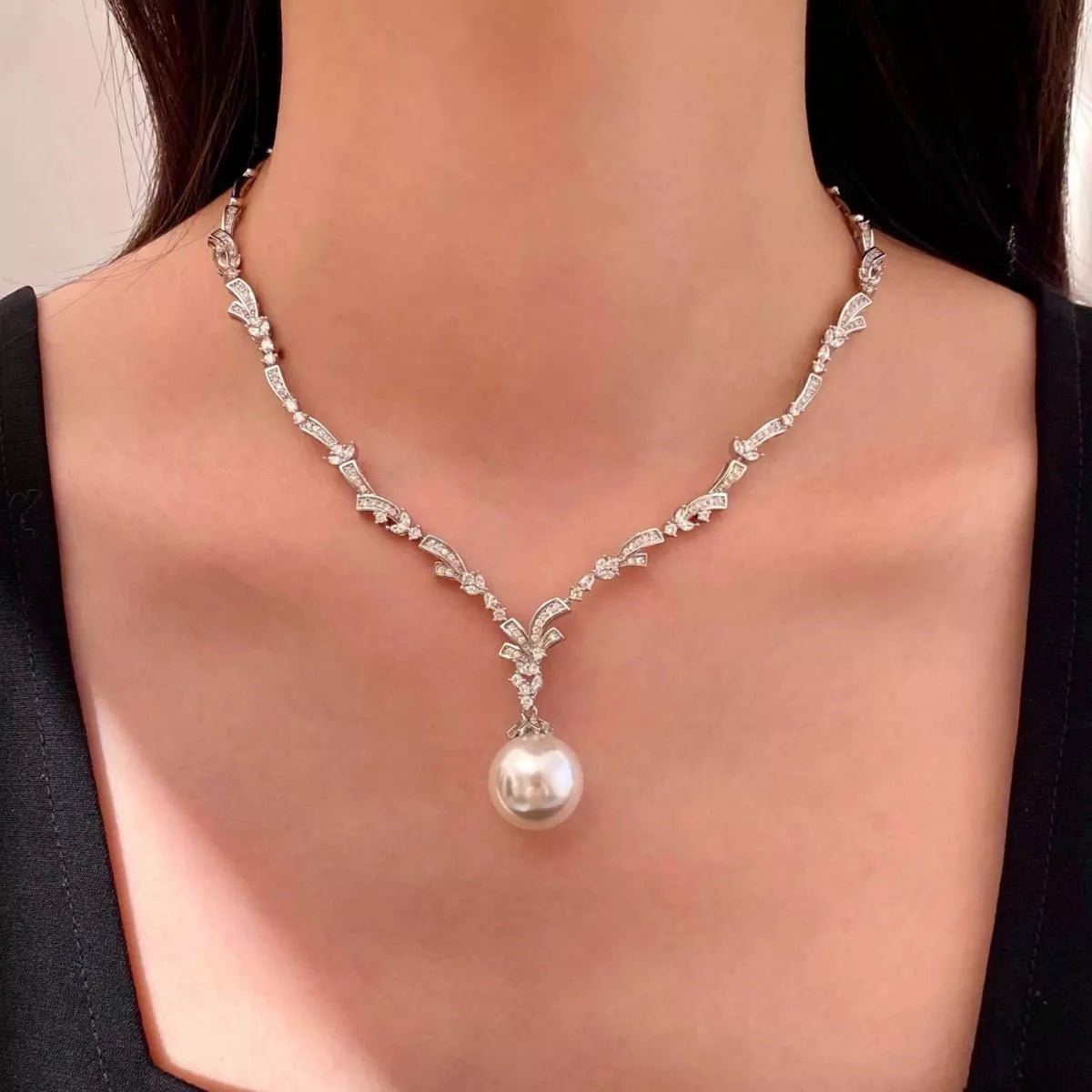 Zircon Pearl Pendant Necklace - URBANPICK FASHION