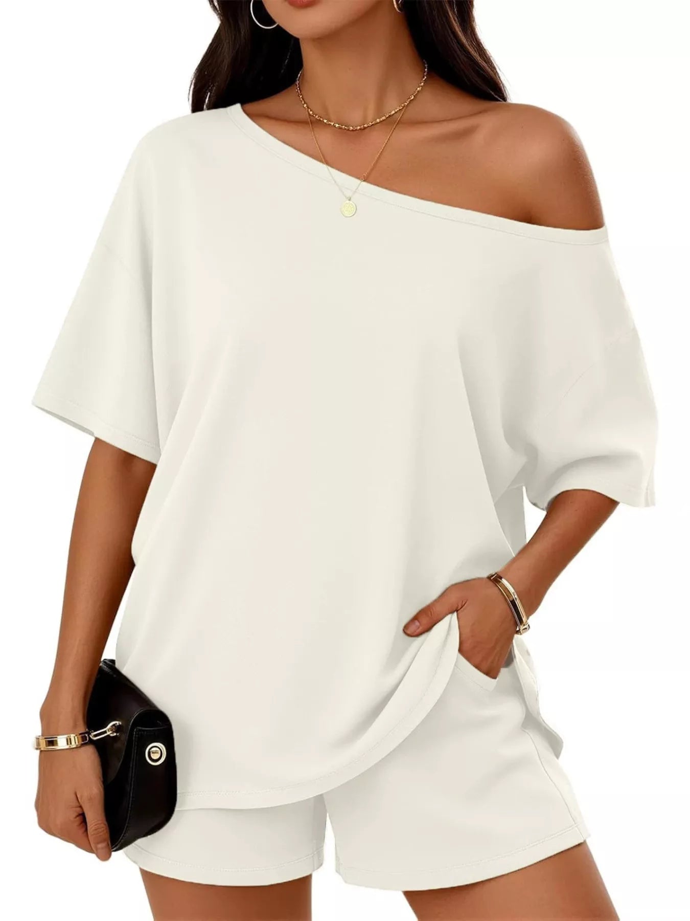 Full Size One Shoulder Top and Shorts Set Plus Size - URBANPICK FASHION