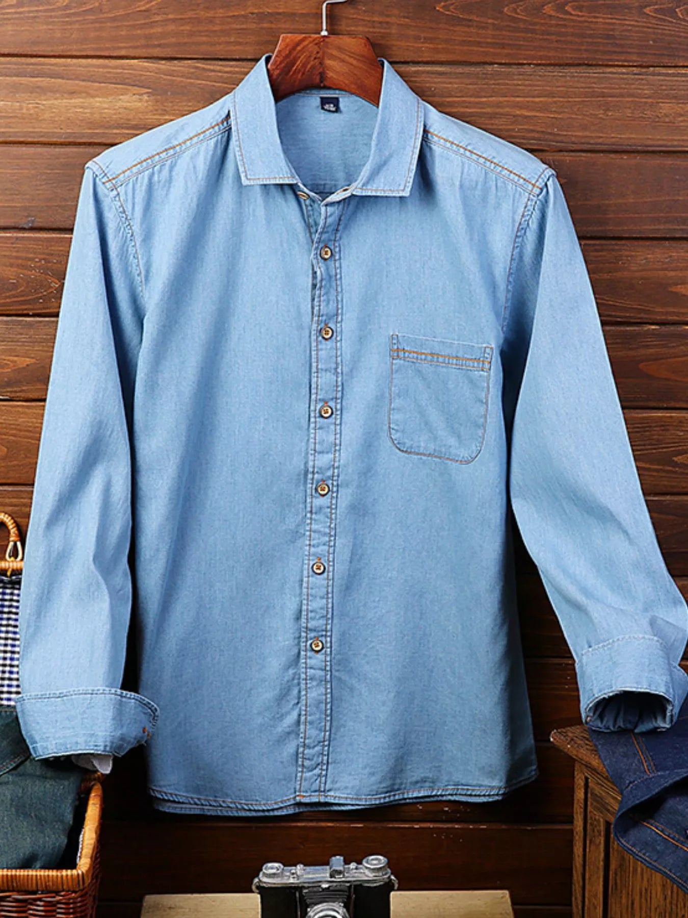 Men's Full Size Button Up Long Sleeve Denim Shirt Plus Size - URBANPICK FASHION