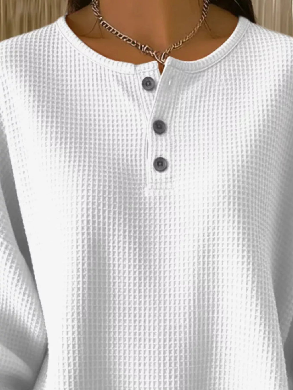 Full Size Waffle Knit Button Detail Top Plus Size - URBANPICK FASHION