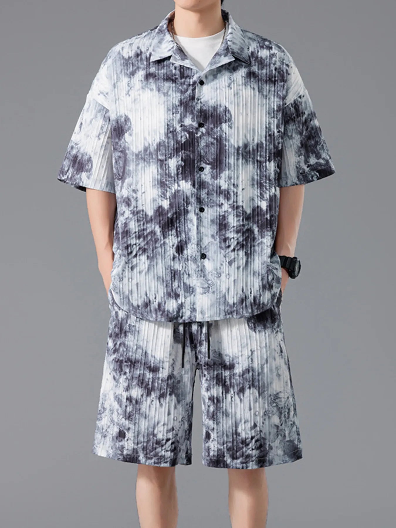 Men's Full Size Tie-Dye Casual Shirt and Shorts Set Plus Size - URBANPICK FASHION