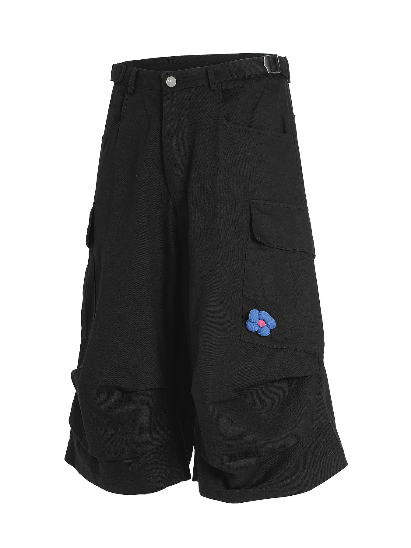 Men's Wide Leg Cargo Shorts with Flower Patch - URBANPICK FASHION