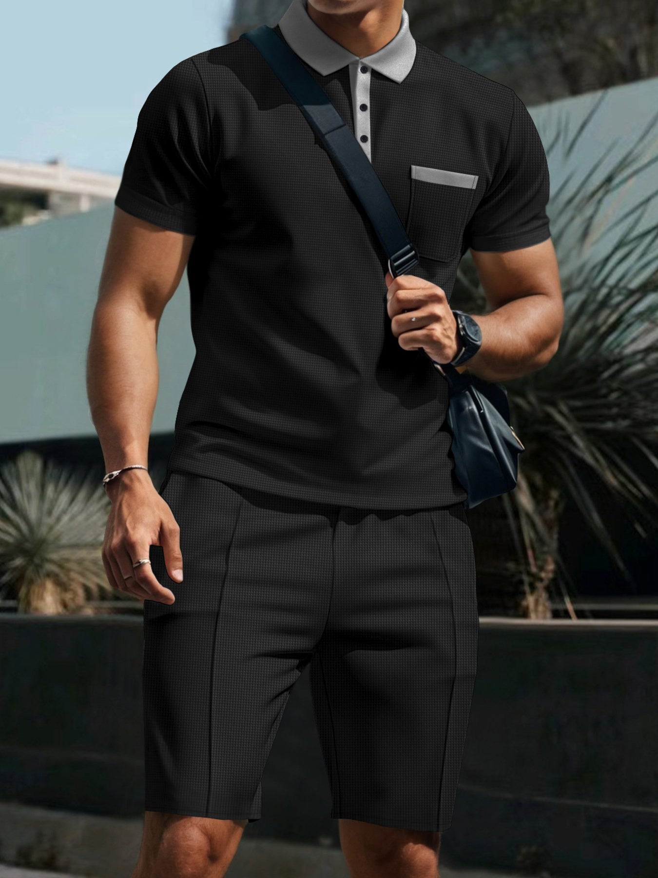 Men's Full Size Casual Short Sleeve Polo & Shorts Set Plus Size - URBANPICK FASHION