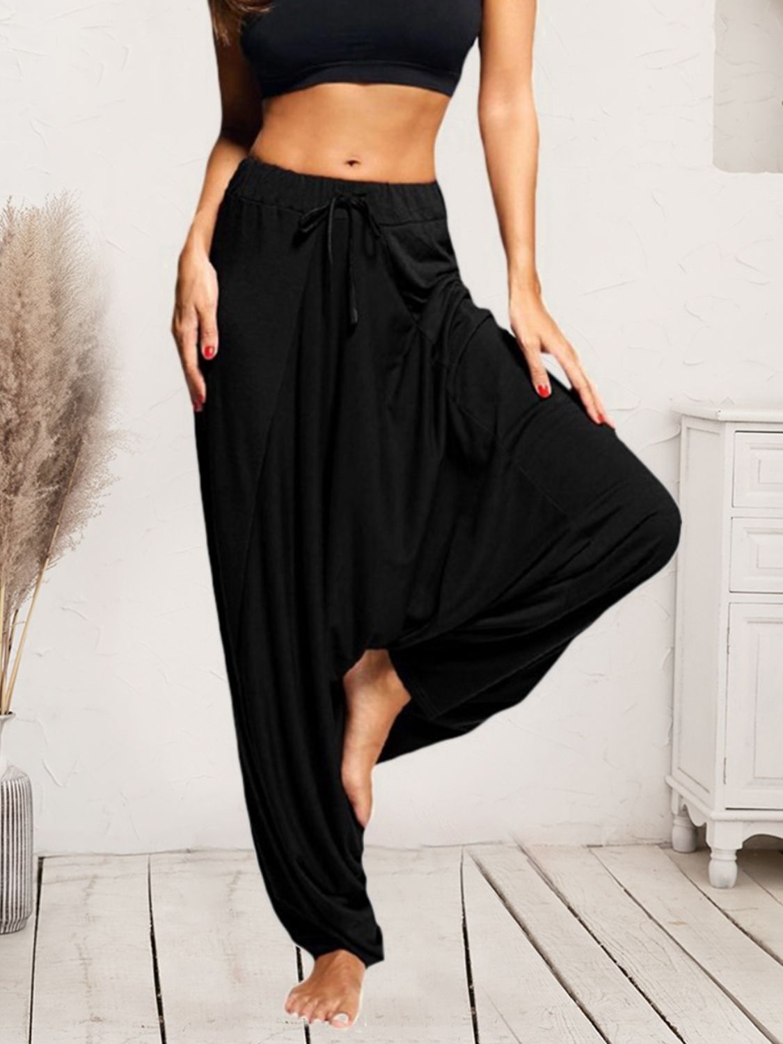 Tied Mid Waist Long Harem Pants - URBANPICK FASHION