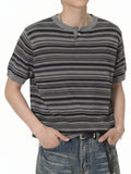 Men's Striped Knit Henley T-Shirt - URBANPICK FASHION