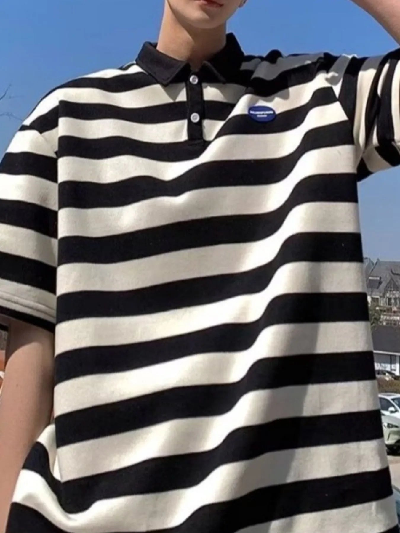 Men's Plus Size Striped Short Sleeve Oversized Polo - URBANPICK FASHION