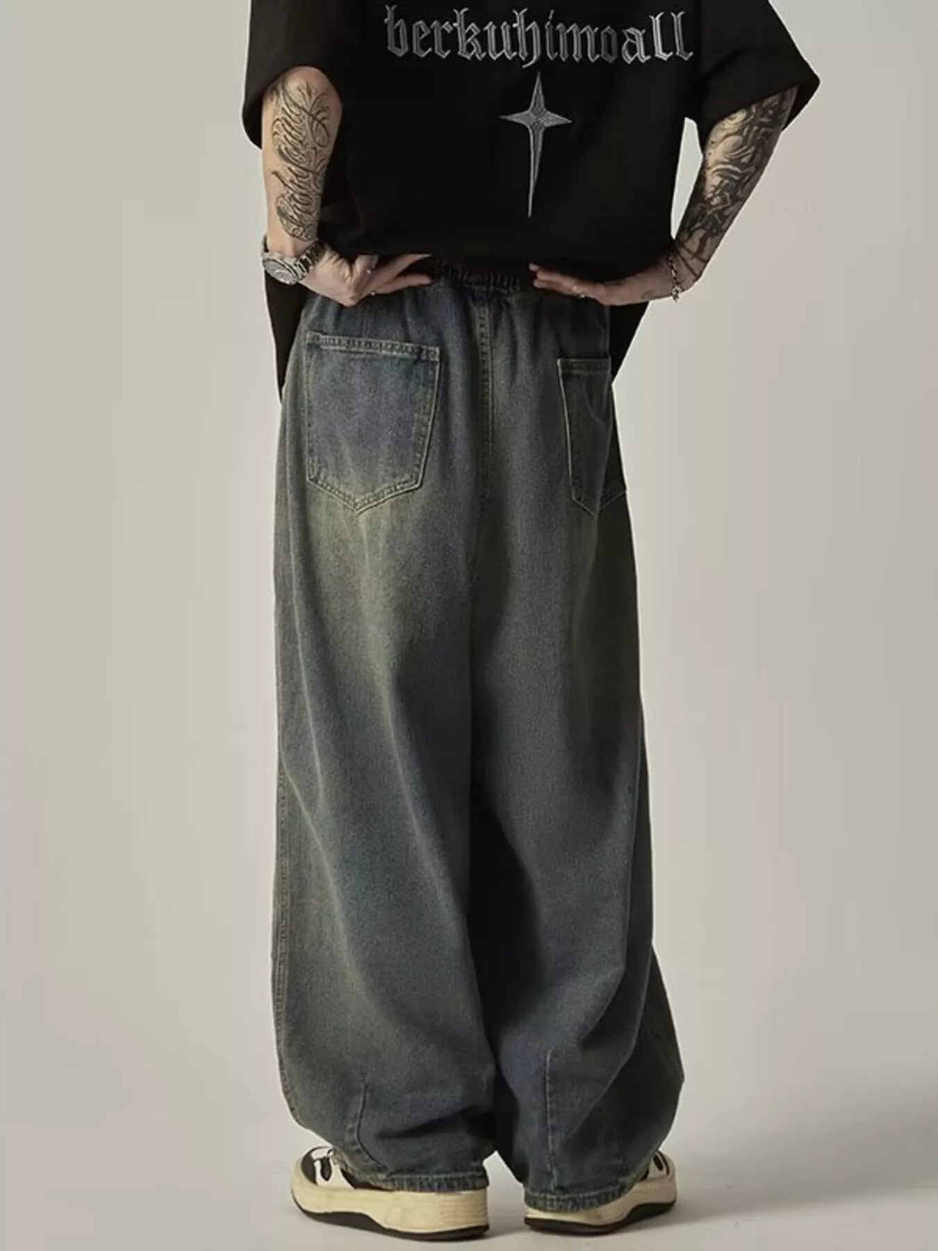 Men's Plus Size Vintage Wash Wide Leg Jeans - URBANPICK FASHION