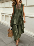 Sleeveless 3D-Cut Resort Two-Piece Set | Top & Pants - URBANPICK FASHION