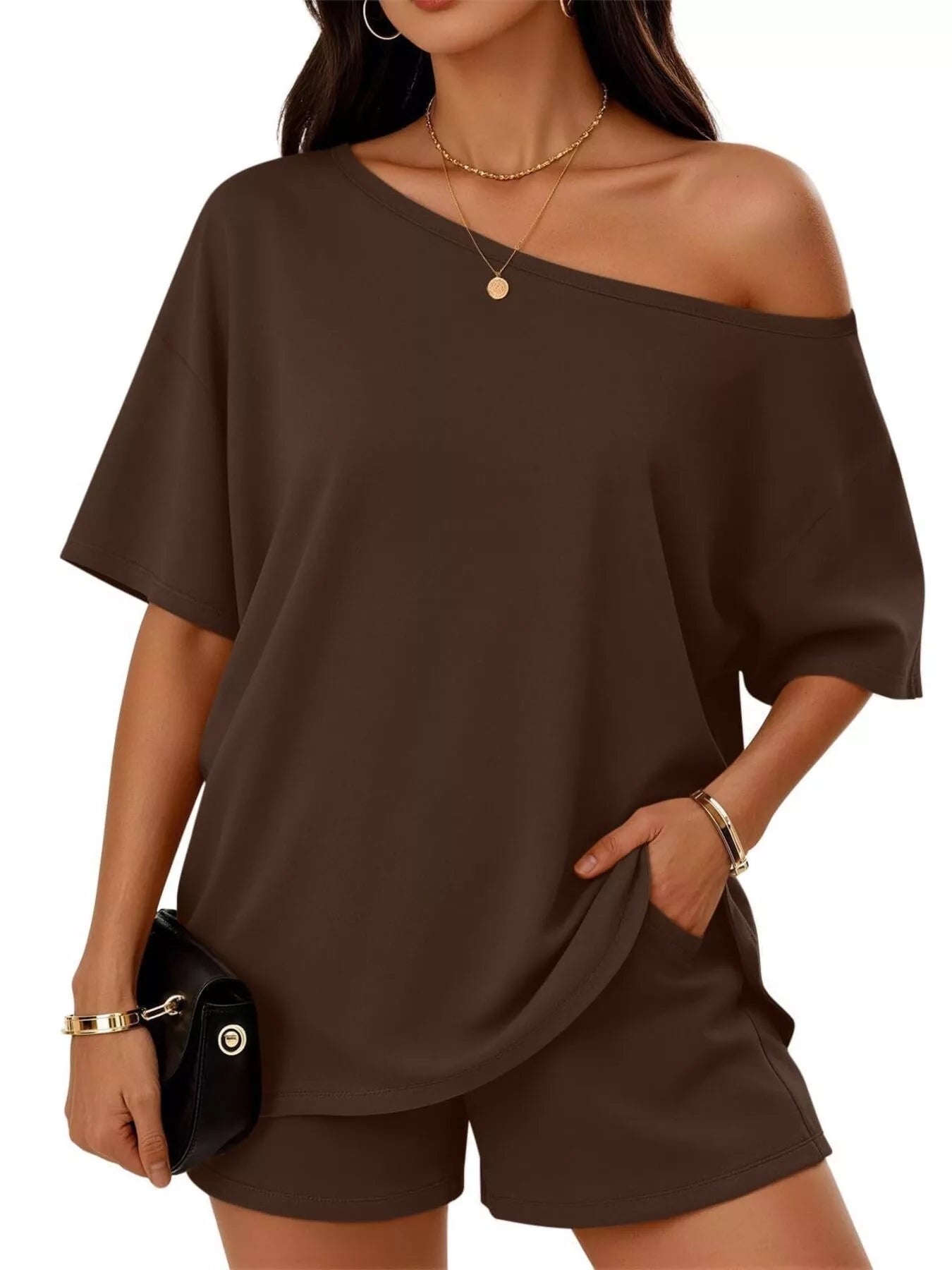Full Size One Shoulder Top and Shorts Set Plus Size - URBANPICK FASHION
