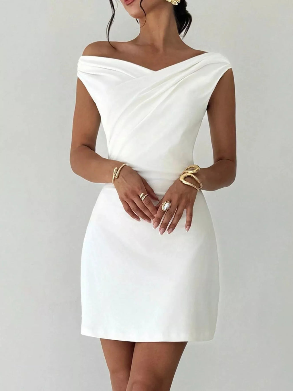 Elegant Off-Shoulder Draped Mini Dress - URBANPICK FASHION