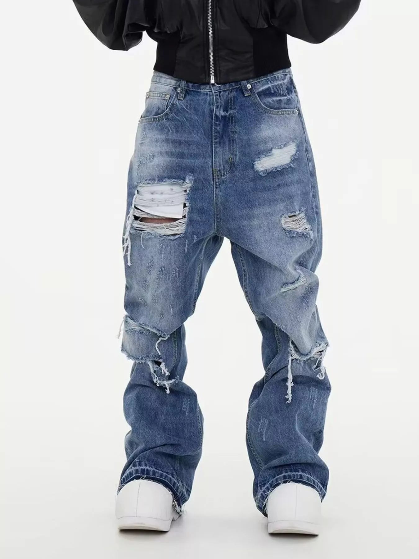 Men's Full Size Distressed Wide Leg Jeans Plus Size - URBANPICK FASHION