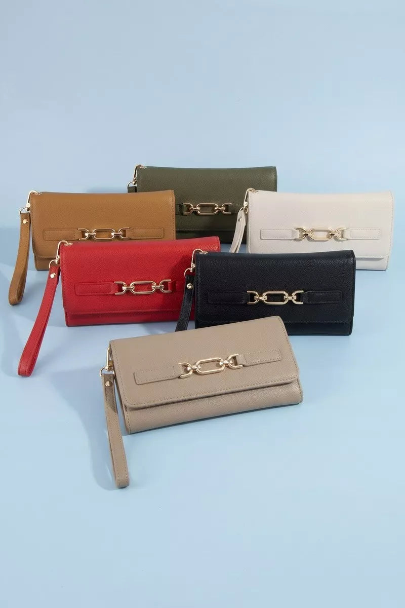 Fame Vegan Leather Chain Buckle Wristlet Wallet - URBANPICK FASHION