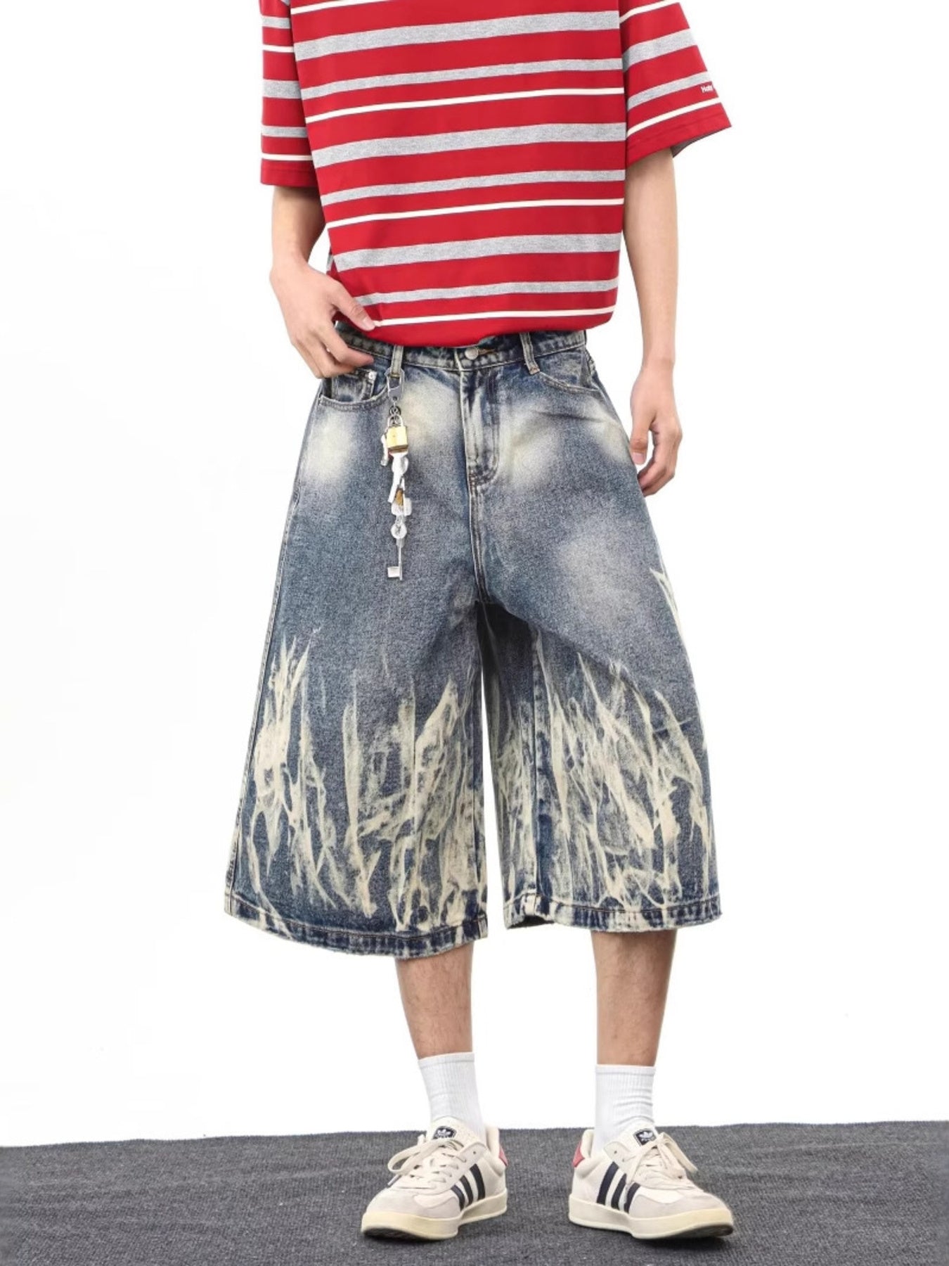 Men's Full Size Wide-Leg Denim Shorts Plus Size - URBANPICK FASHION