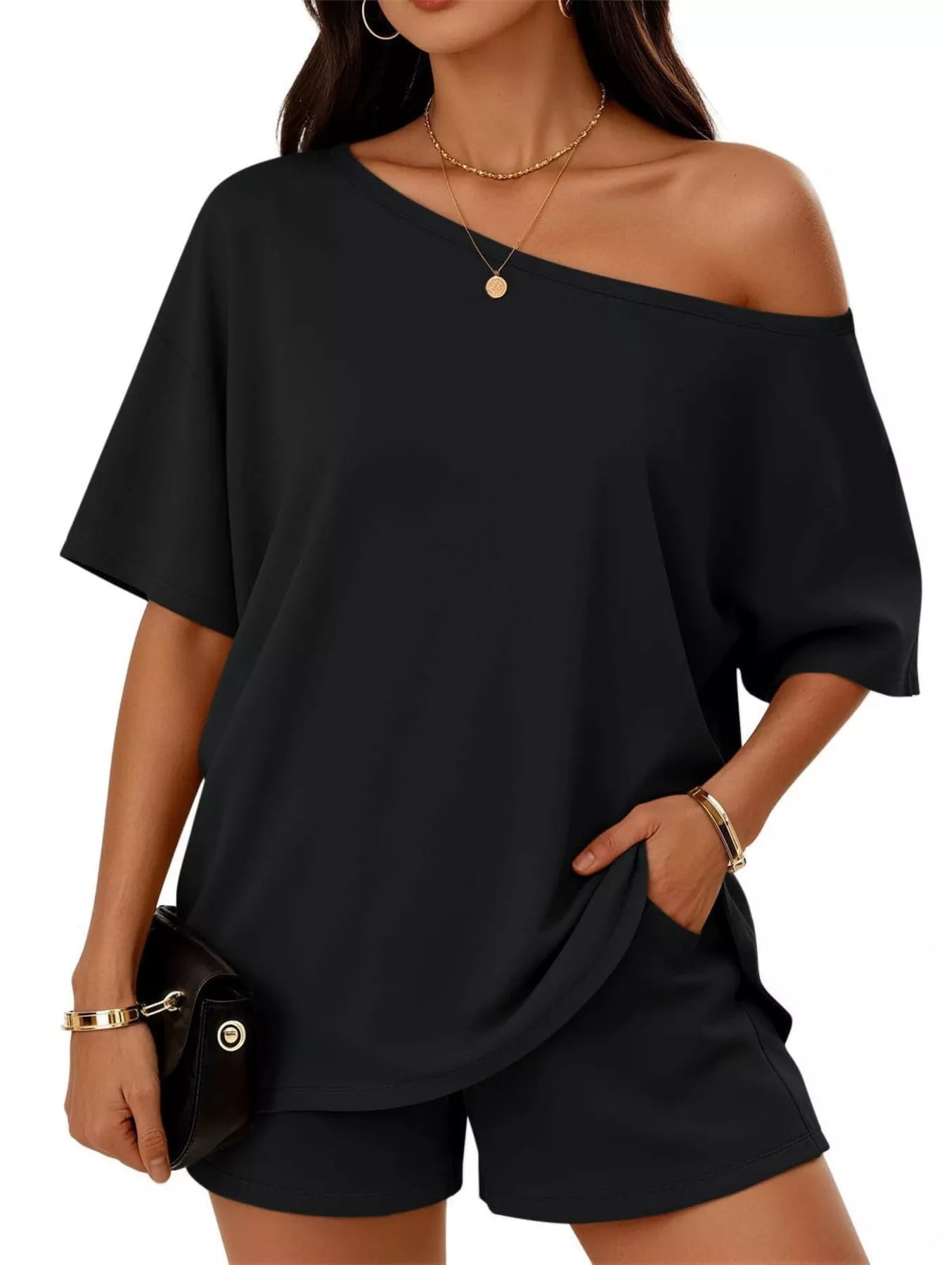 Full Size One Shoulder Top and Shorts Set Plus Size - URBANPICK FASHION