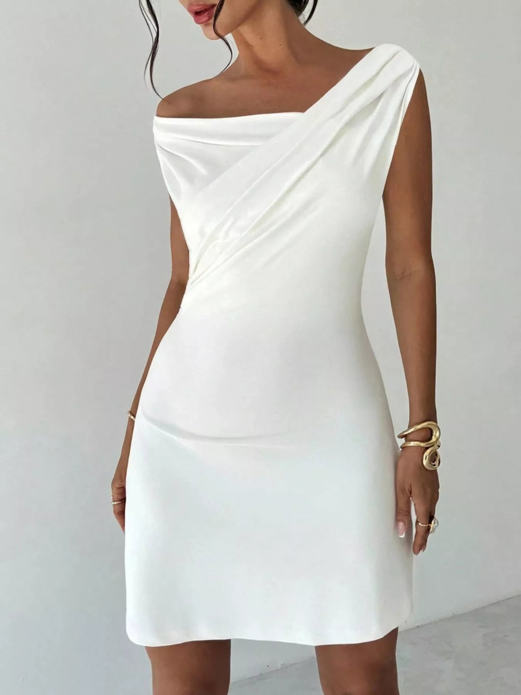 Elegant Off-Shoulder Draped Mini Dress - URBANPICK FASHION