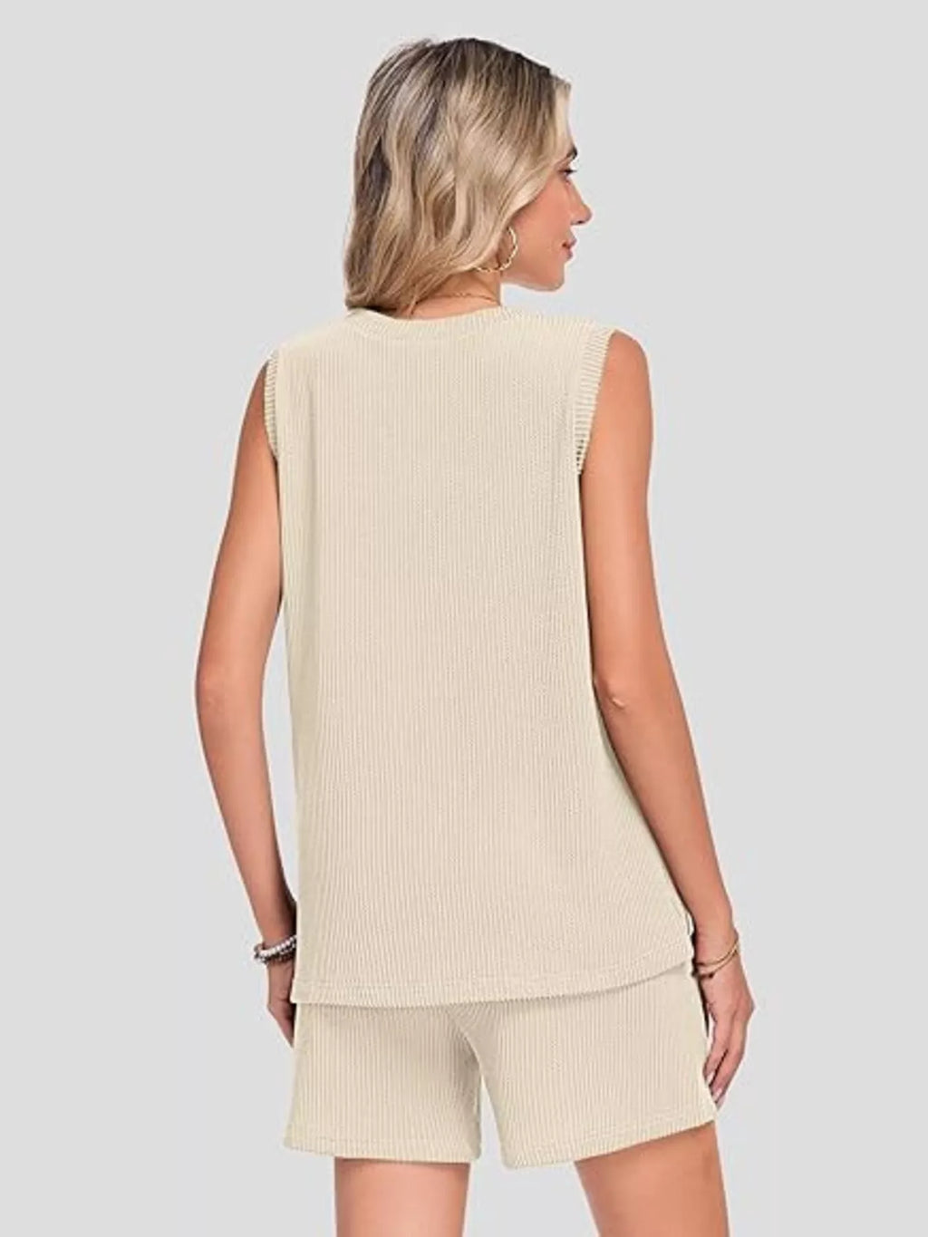 Casual Ribbed Knit Sleeveless Top and Shorts Set - URBANPICK FASHION