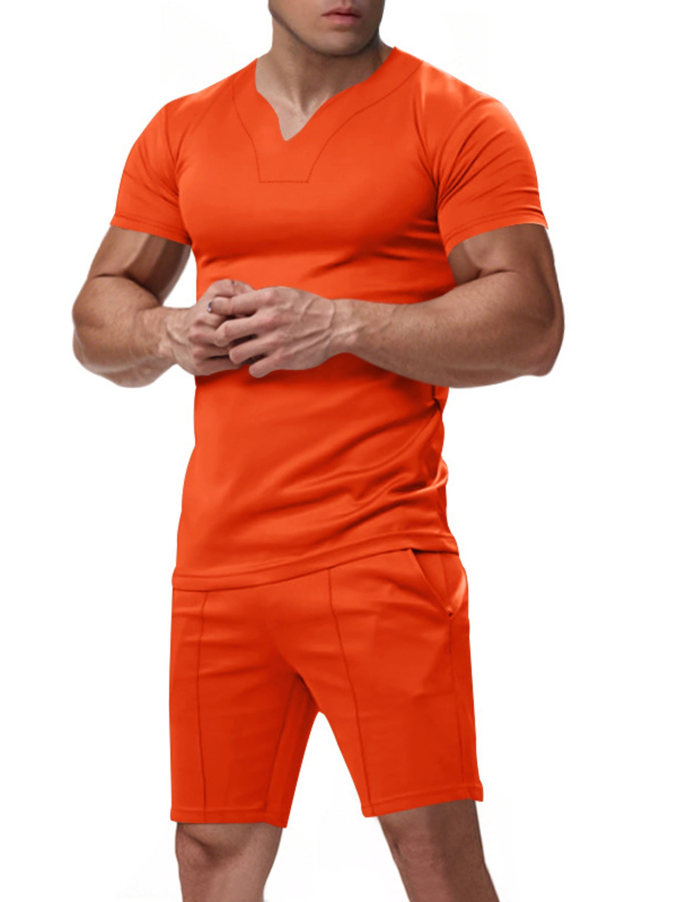Men's Full Size V-Neck Short Sleeve T-Shirt and Shorts Set Plus Size - URBANPICK FASHION