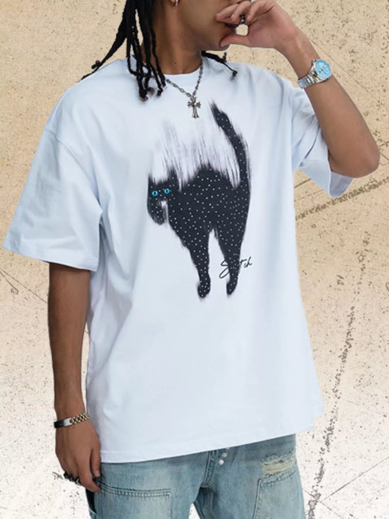 Men's Cat Graphic Short Sleeve T-Shirt - URBANPICK FASHION