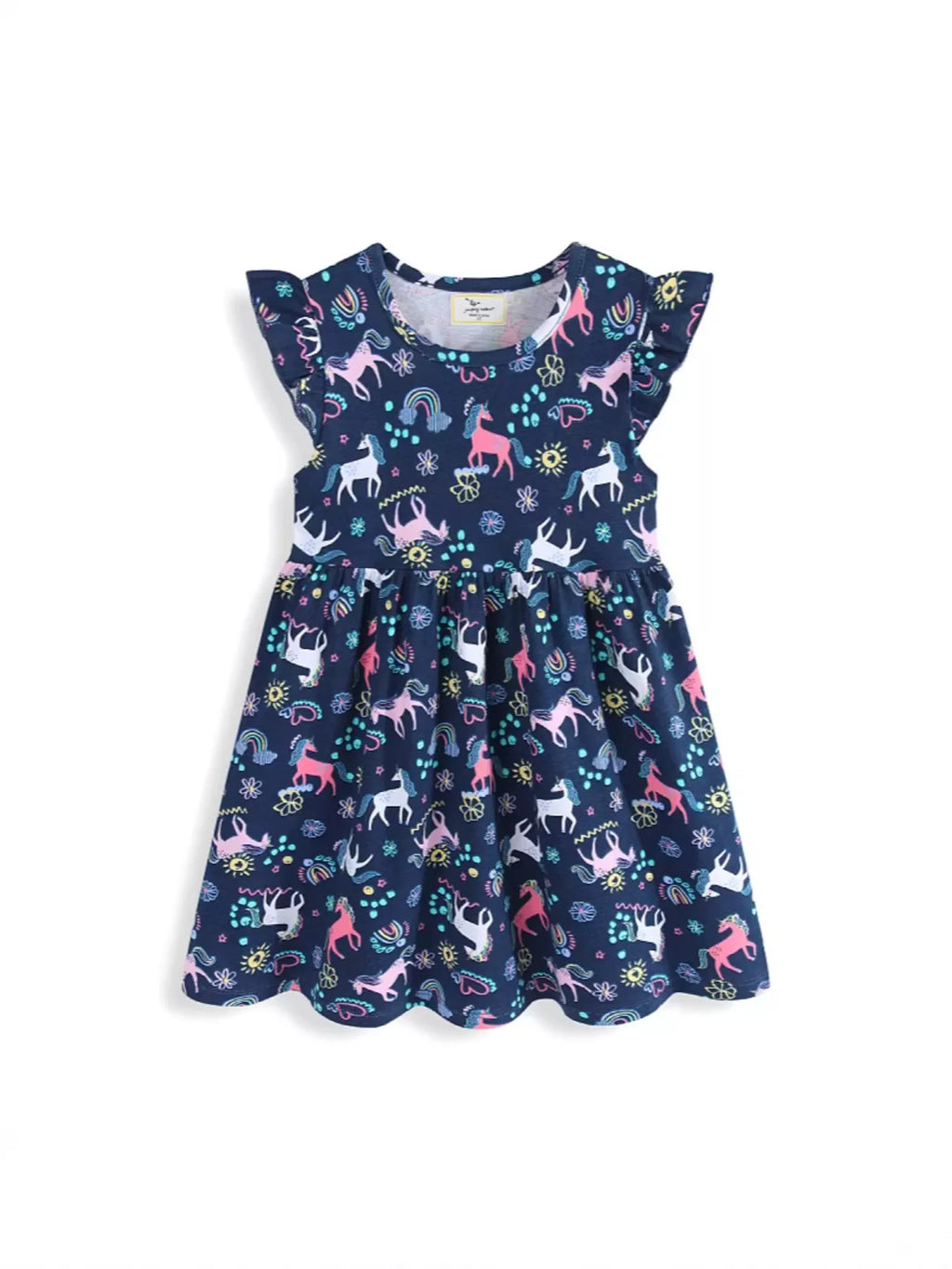 Children's Unicorn Print Ruffle Sleeve Dress - URBANPICK FASHION