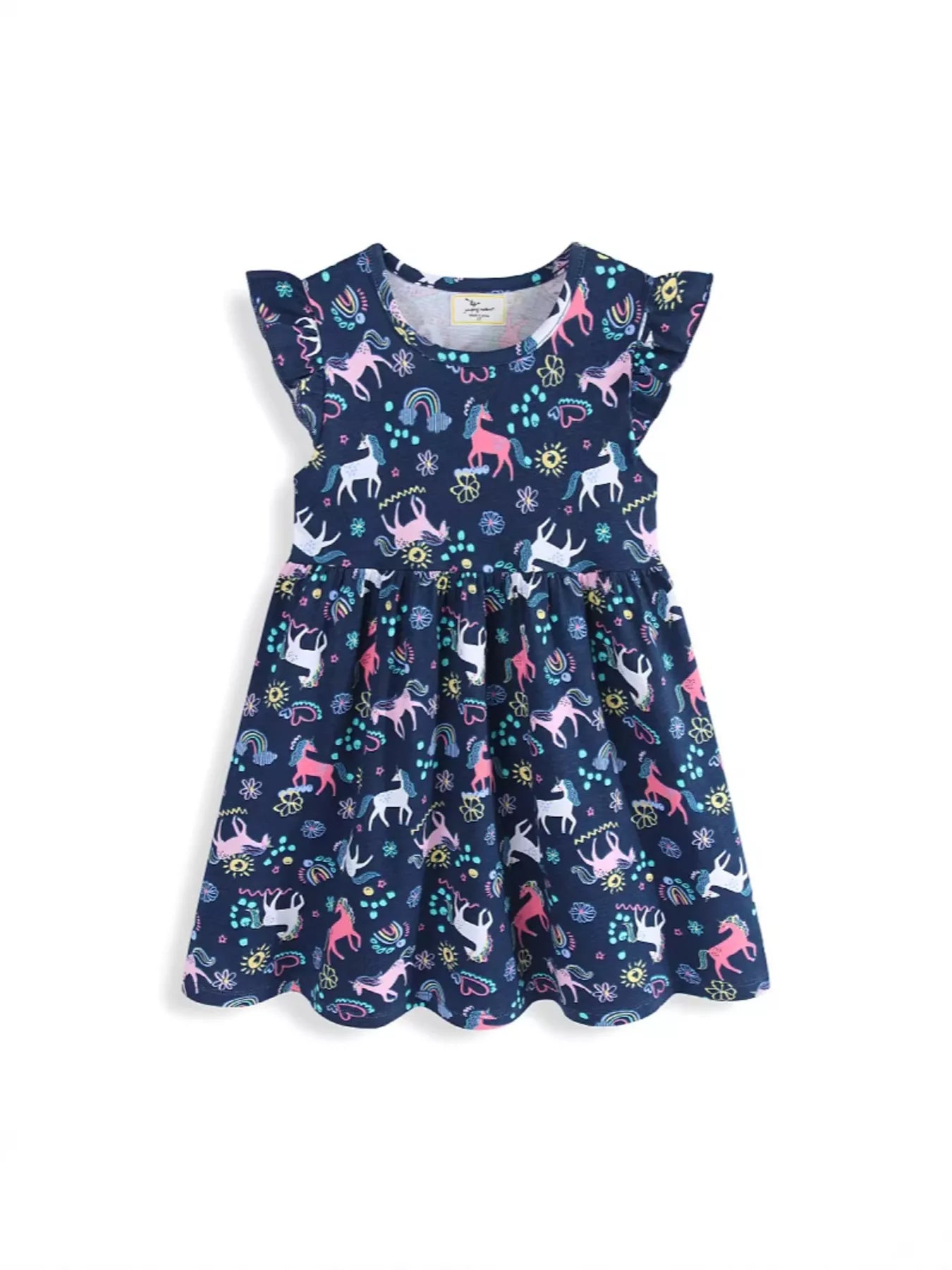 Children's Unicorn Print Ruffle Sleeve Dress - URBANPICK FASHION