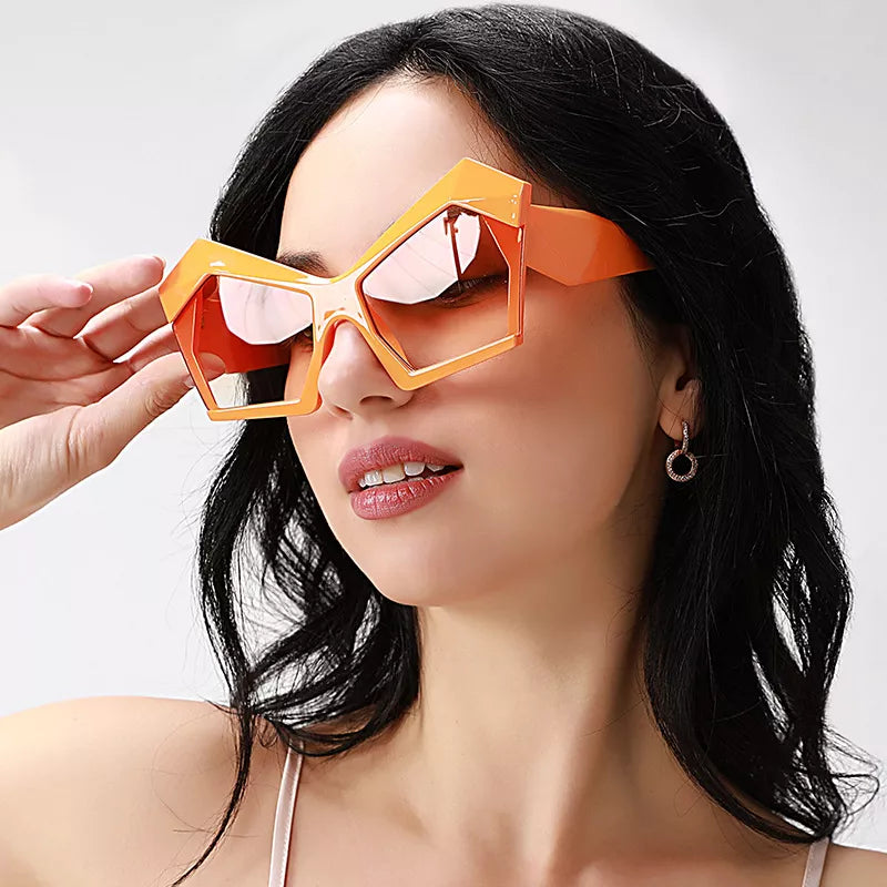 Oversized Geometric Orange Fashion Sunglasses - URBANPICK FASHION