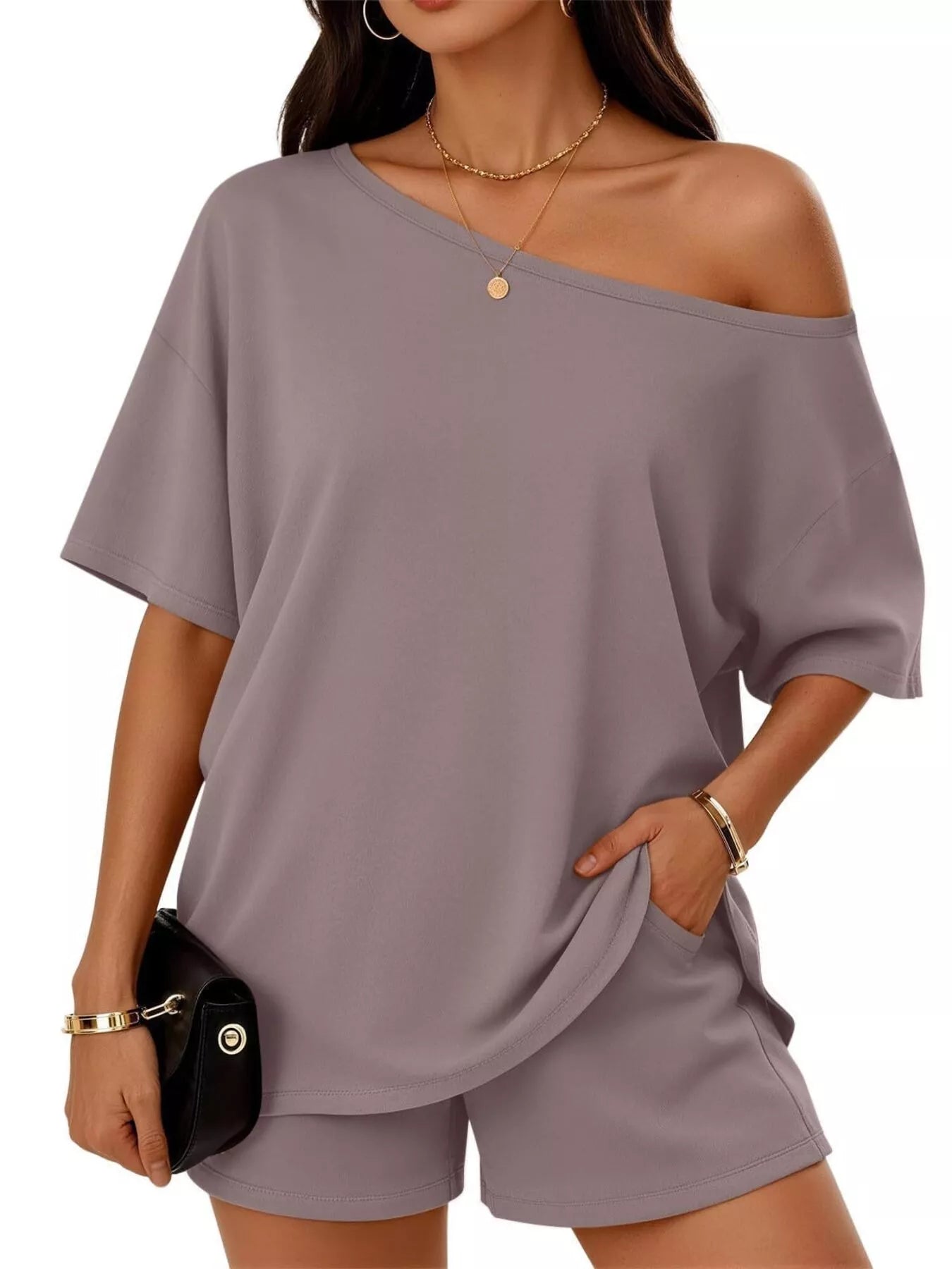 Full Size One Shoulder Top and Shorts Set Plus Size - URBANPICK FASHION