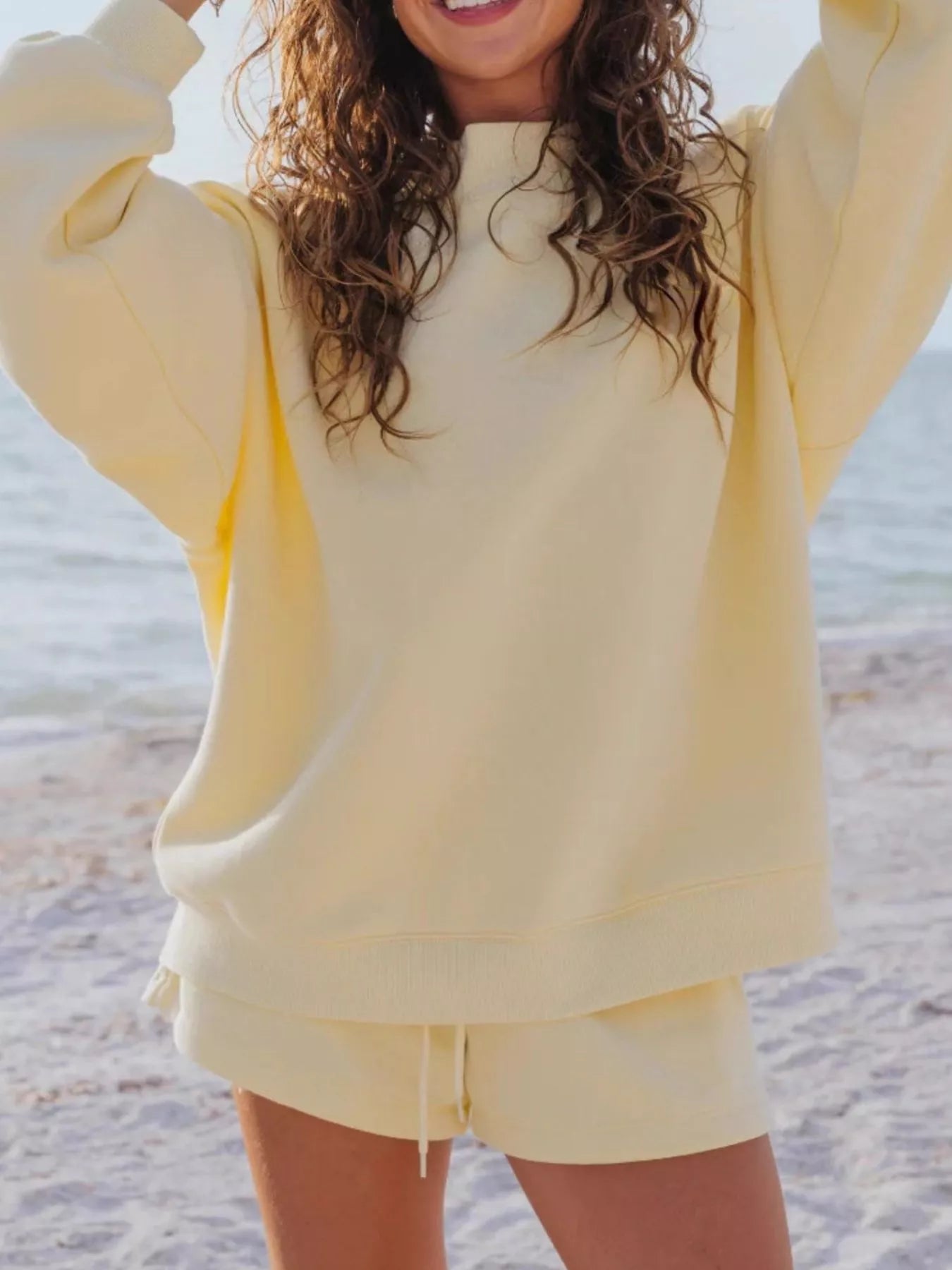 Relaxed Fit Round Neck Sweatshirt and Shorts Set - URBANPICK FASHION