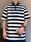 Men's Plus Size Striped Short Sleeve Oversized Polo - URBANPICK FASHION