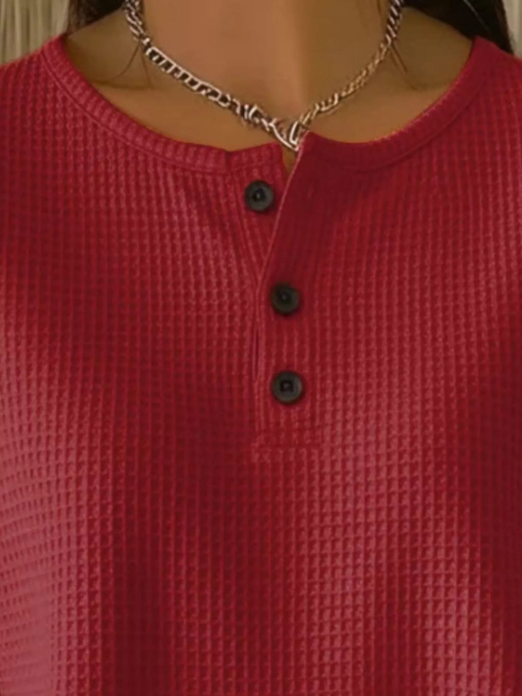 Full Size Waffle Knit Button Detail Top Plus Size - URBANPICK FASHION