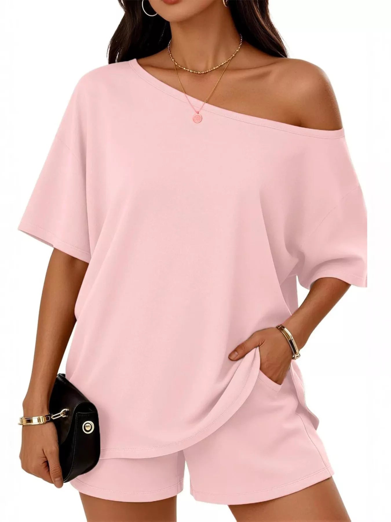 Full Size One Shoulder Top and Shorts Set Plus Size - URBANPICK FASHION
