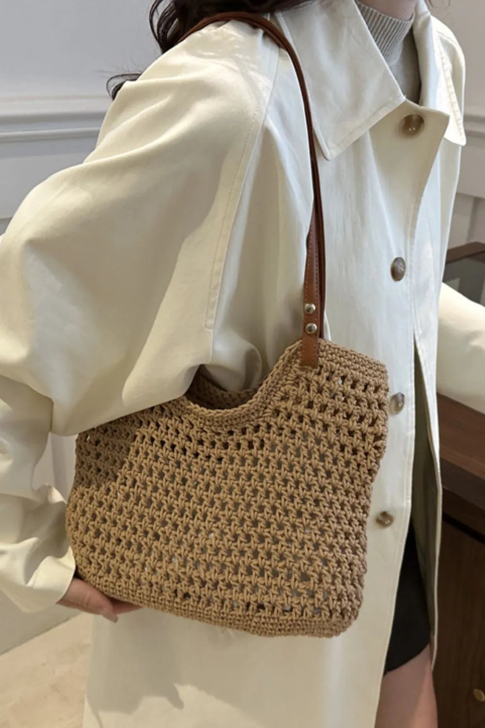 Openwork Woven Tote Bag - URBANPICK FASHION
