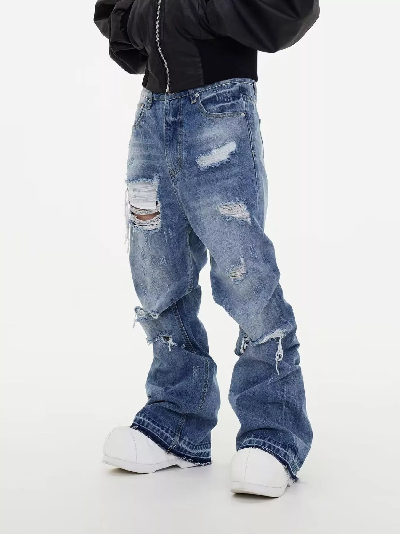 Men's Full Size Distressed Wide Leg Jeans Plus Size - URBANPICK FASHION