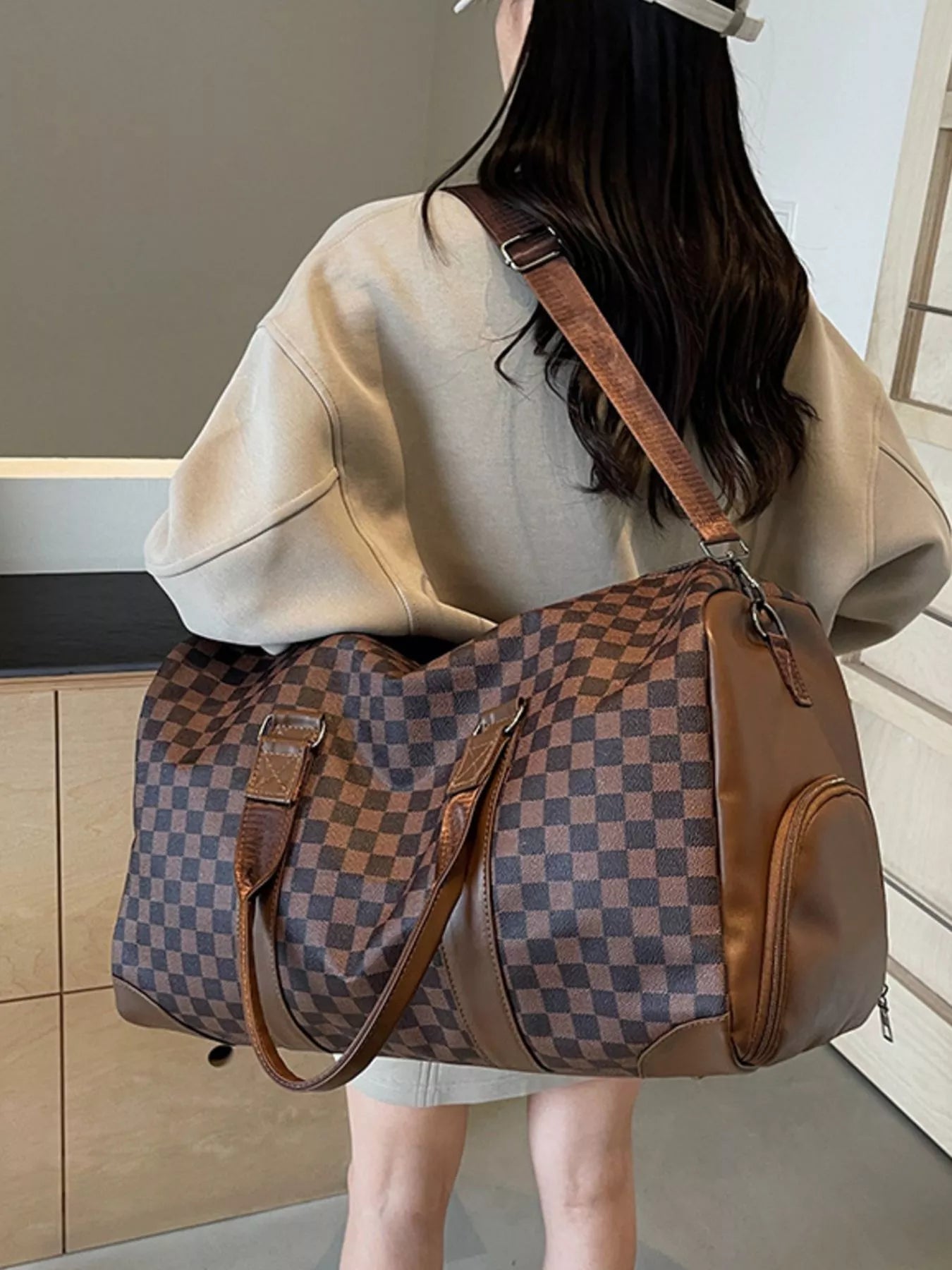Checkered Pattern Travel Bag - URBANPICK FASHION