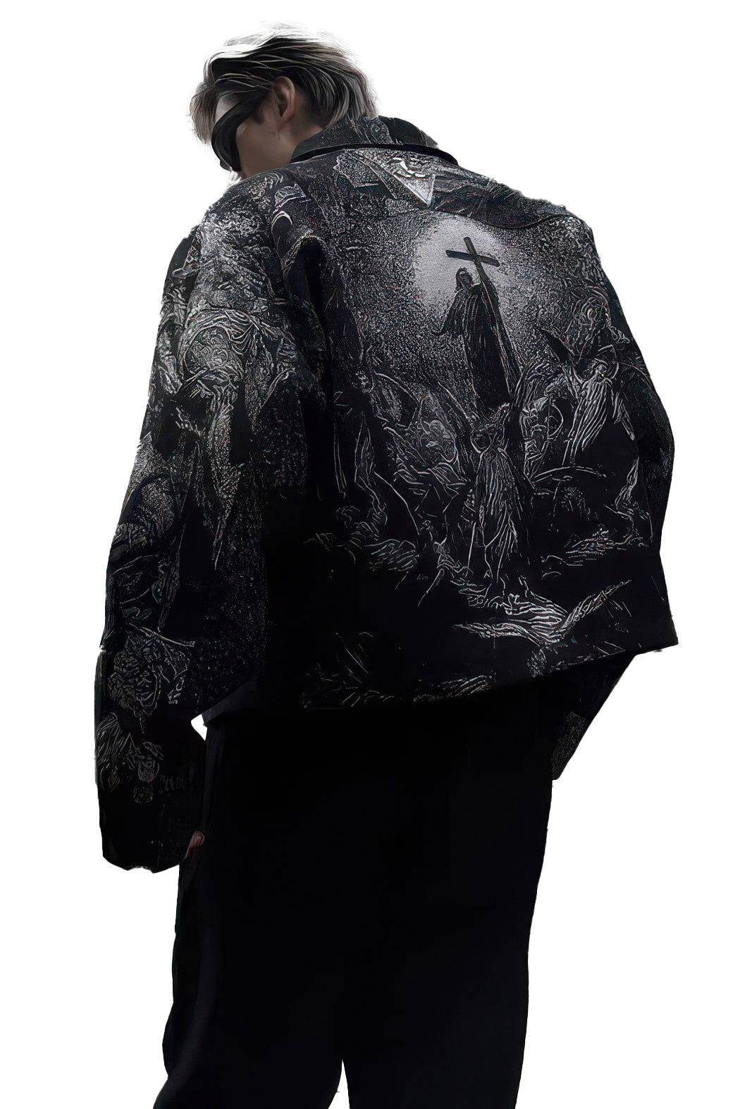 Avant-Garde Oversized Blazer - Textured Jacquard for Dark Fashion - URBANPICK FASHION