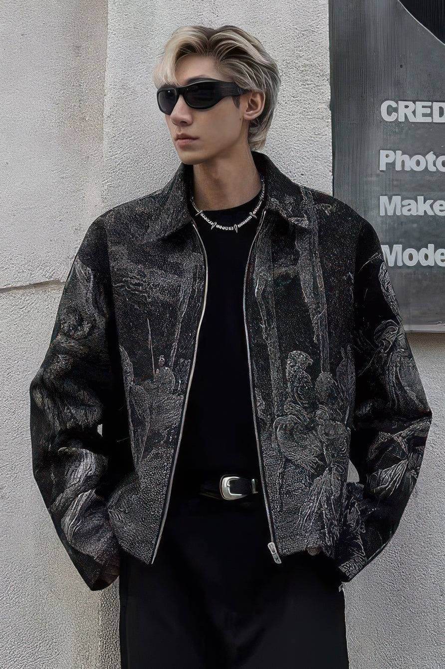Avant-Garde Oversized Blazer - Textured Jacquard for Dark Fashion - URBANPICK FASHION
