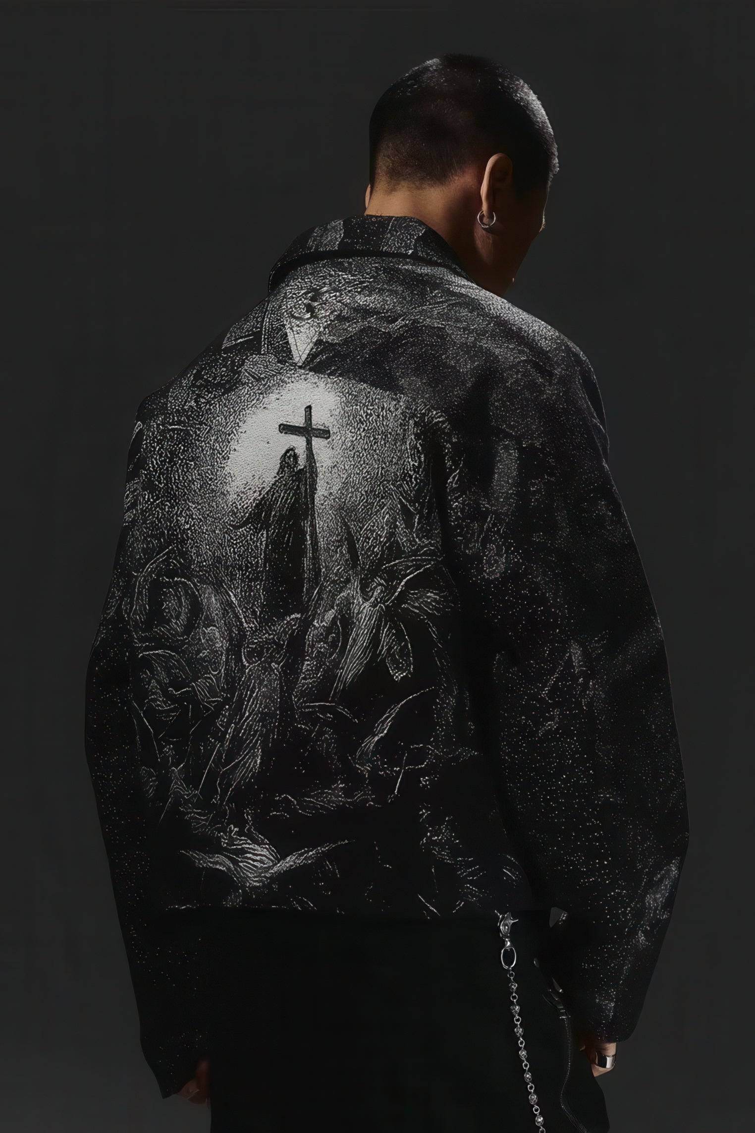 Avant-Garde Oversized Blazer - Textured Jacquard for Dark Fashion - URBANPICK FASHION